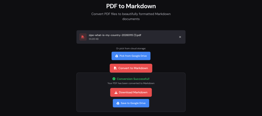 PDF to Markdown screenshot